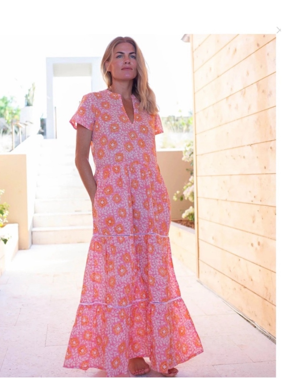 Marea by Liz joy breakers floral dress pink and orange cotton maxi dress XXS